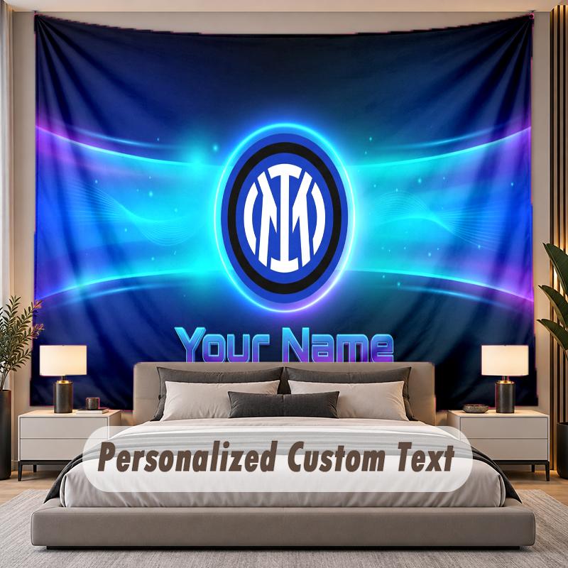 Custom Name Text Tapestry Inter Milan Personalized Polyester Wall Tapestry For Bedroom And Room
