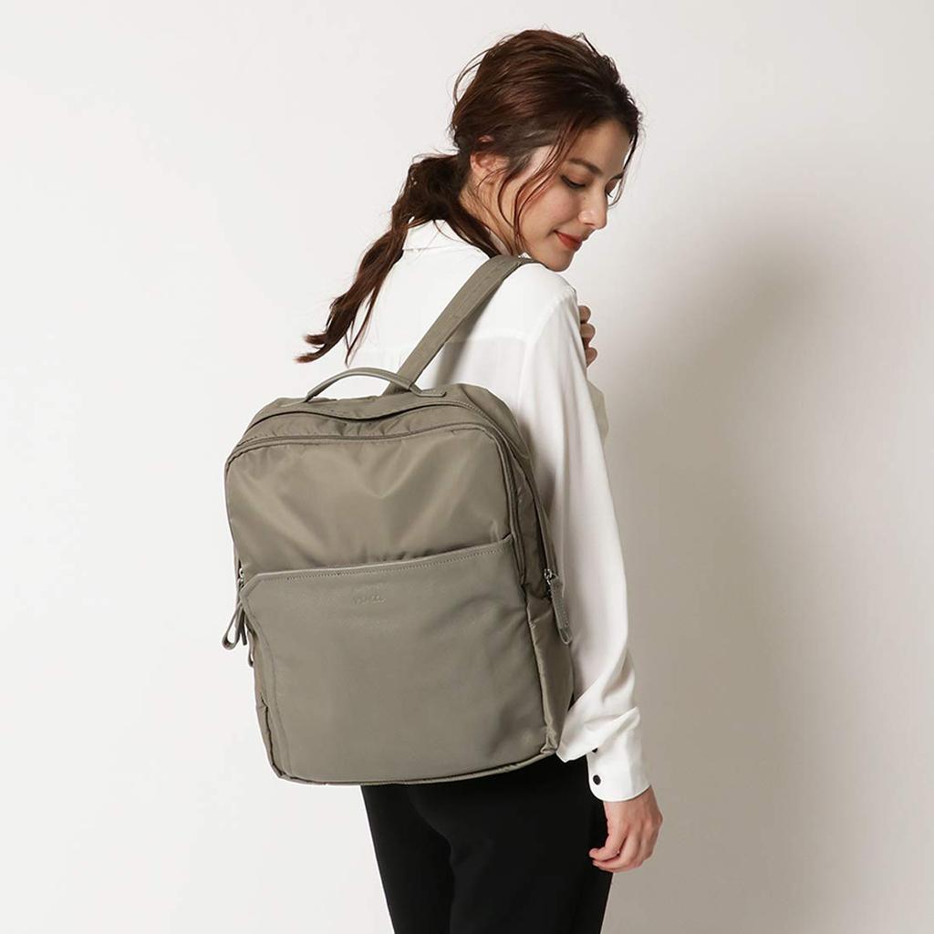 Nylon x Leather Square Rucksack Greige [Isaac] Y91-05-03 Women's