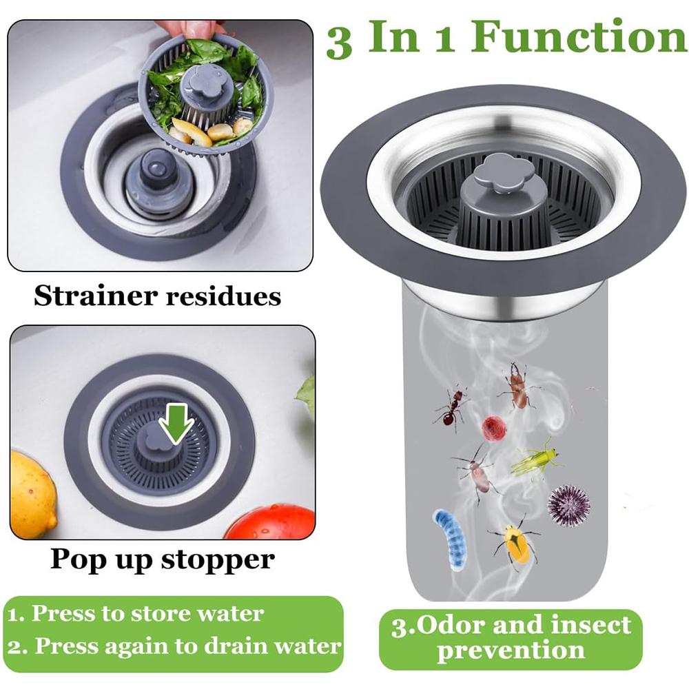 Neuer Küchenspülenablauf Sieb und Stöpsel Kombi für Standard 3-1/2 Zoll Ablauf