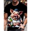 Herren Lustiges Schwein T-Shirt Niedliche Cartoon 3D Druck Kurzarm für Mann Rundhals T-Shirts Polyester Oberteile Outdoor Schnelltrocknend Herrenbekleidung
