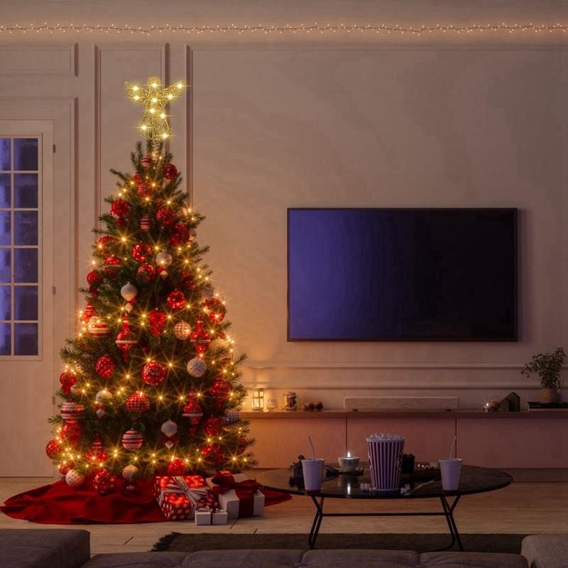 Christmas with Lights Glowing Wrought Iron Tree Top Star Without Battery Christmas Treetop Decoration