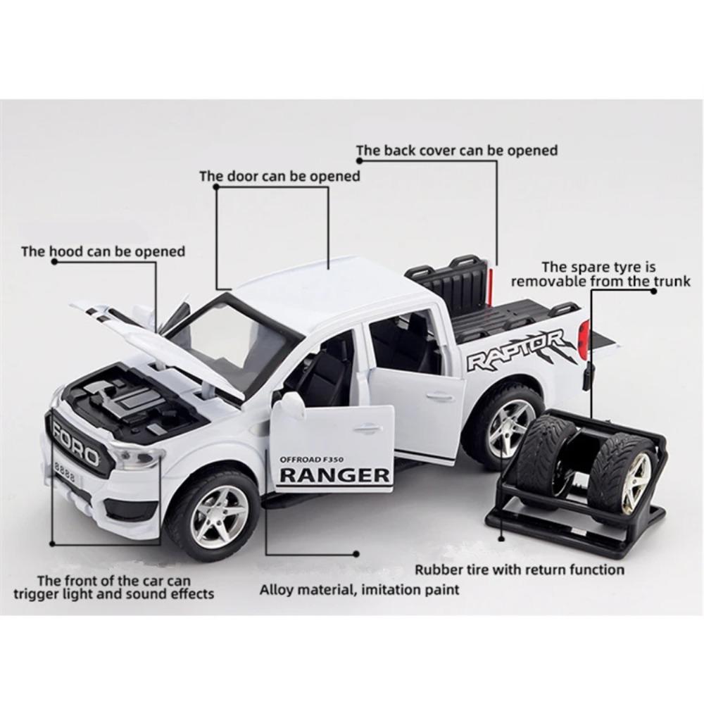 1/32 Ford Raptor F350 Pickup Alloy Car Model Diecast Metal Off-road Vehicles Car Model Simulation Sound and Light Kids Toys Gift