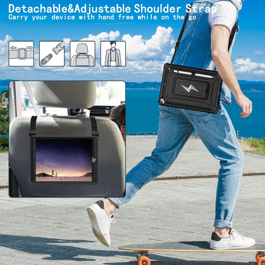 Tablet Case For iPad 10.2 (2021)/(2020)/(2019)/Pro 10.5-inch (2017) Kickstand PC + Silicone Cover with Shoulder Strap