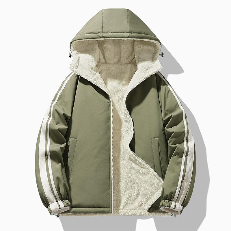 Updated Cashmere Padded Coat Joker Coat Male Lambswool Jacket Hooded Double-sided Wear on Both Sides