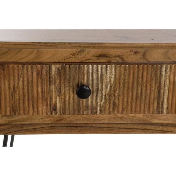 Console - Moderne - Bois d'acacia marron - Métal noir - 2 tiroirs - 118 cm