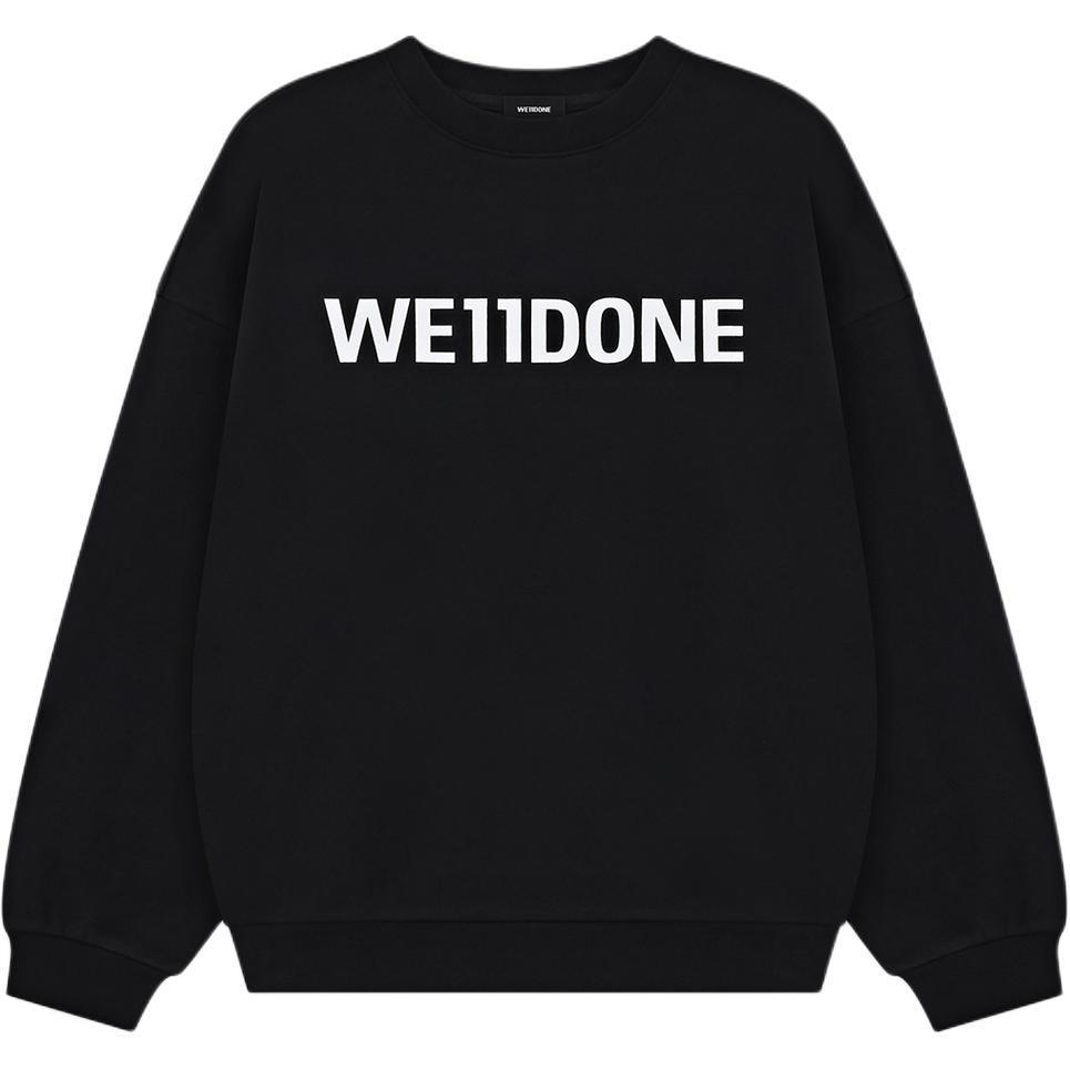 WE11DONE Ss26 Back Hem Rubber Logo Patch Letter Round Neck Drop Shoulder Long Sleeve Sweatshirt Unisex Sweatshirt WD-TS0-26-925-U-BK