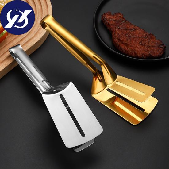 Edelstahl-Lebensmittelklammer, hohler langer Anti-Rutsch-Griff, Verbrühschutz, multifunktionales Steak, Fleisch, Fisch, Braten, Grillen, Servierklemme, Zange, Spachtel