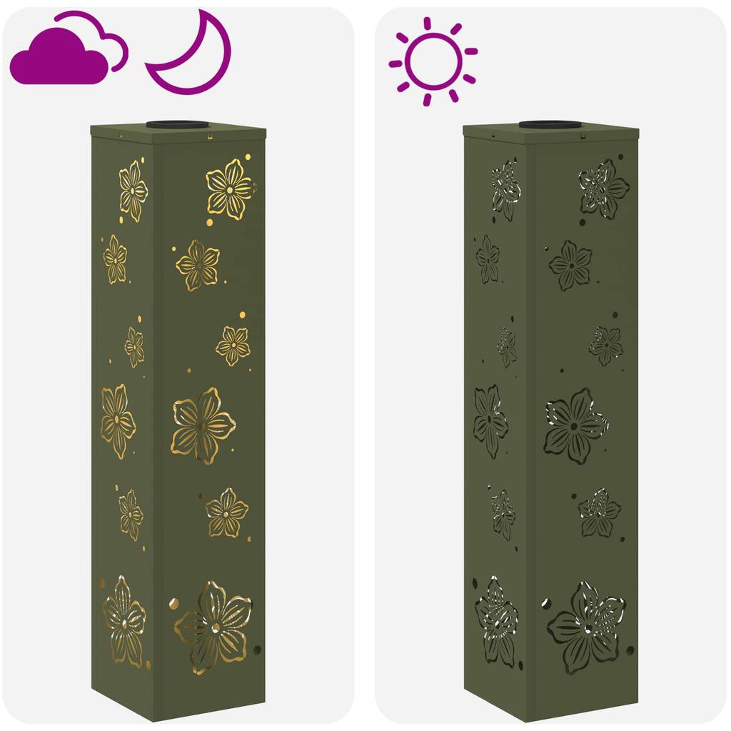 Solar LED Path Light 2 Pcs Olive Green Cold Rolled Steel