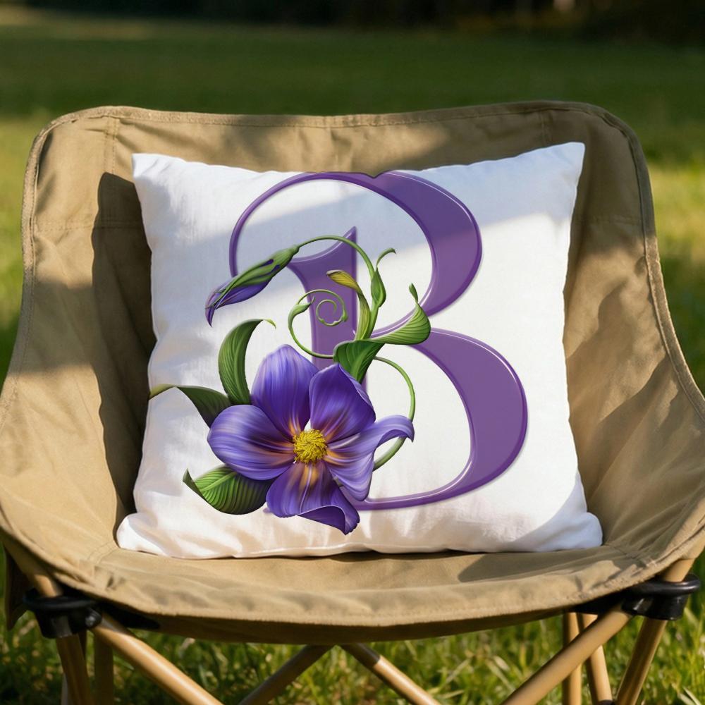 

Simple Purple Flower Letters Cushion Cover Soft Reversible Durable Pillow Cover MultiScene Use for Home Car Daily Comfort 30X30cm