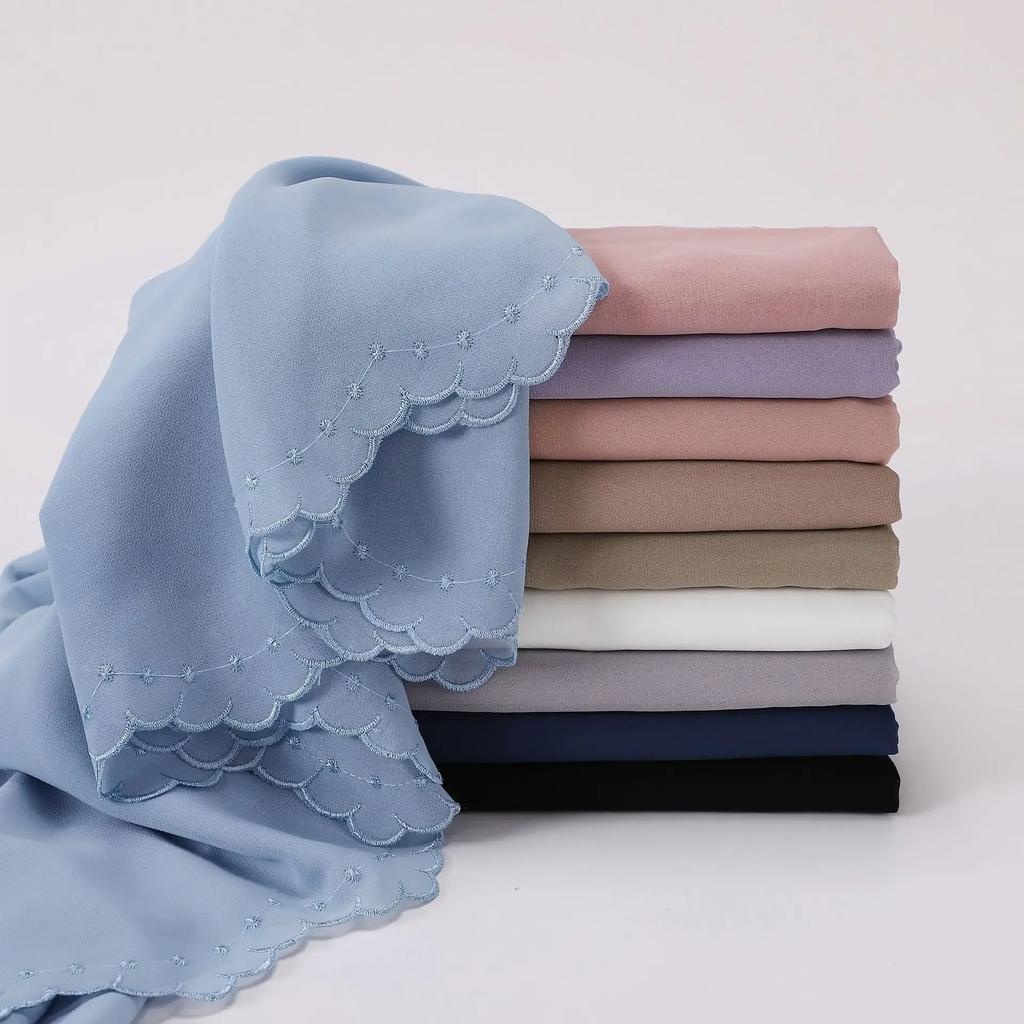 Premium Embroidered Chiffon Hijab Scarf Veil Chiffon Shawl For Women Muslim Hijabs Hair Turbans For Women Foulard Femme Hijab