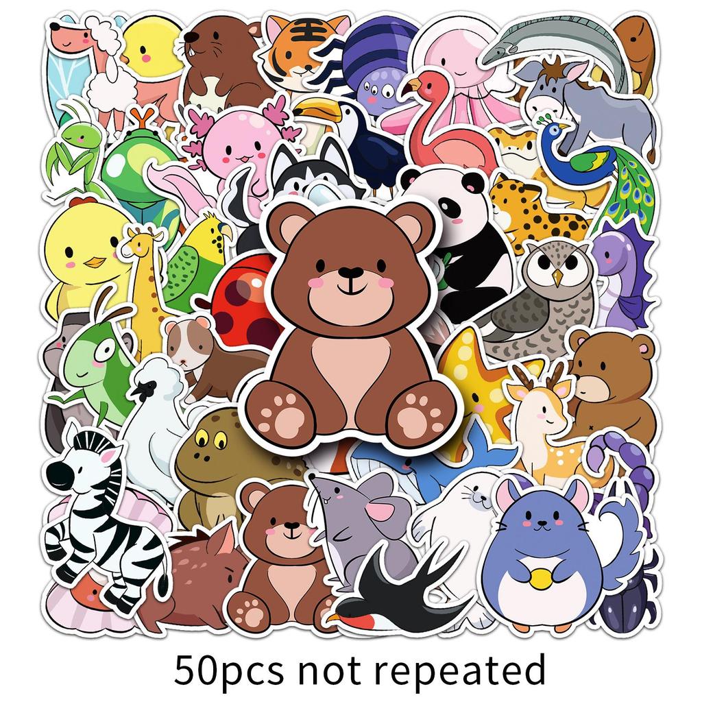 50 Cute Animal Waterproof Stickers: Original Cartoon Graffiti for Decorative Use