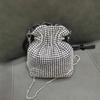Sparkling Rhinestone Drawstring Mini Square Handbag Women PU Leather Crossbody Bag With Magnetic