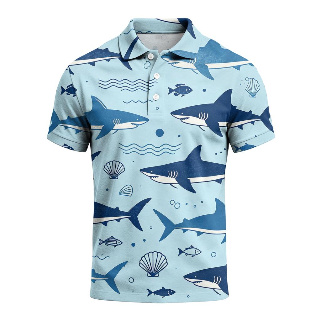 Men's Summer Hawaiian Style Printed Polo Shirt Loose Casual Vacation Short Sleeve Top Lightweight Breathable Fabric