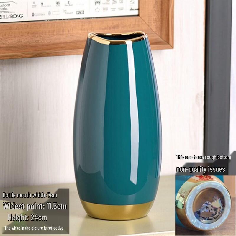 Gold Rim Emerald Green Ceramic Goose Egg Vase