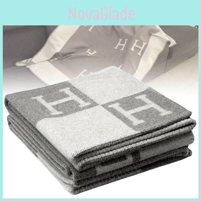 Luxurious Wool Cashmere Blanket Thick Warm Geometric Pattern Office Throw