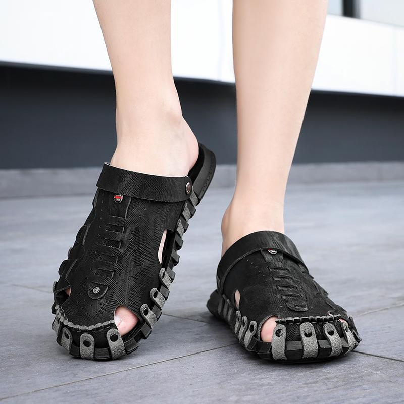 Big Size 46 Luxury Men Leather Slippers Sandals Comfortable Breathable Casual Shoes Men Fashion Sneakers Leisure Men Slippers Slides Footwear Male