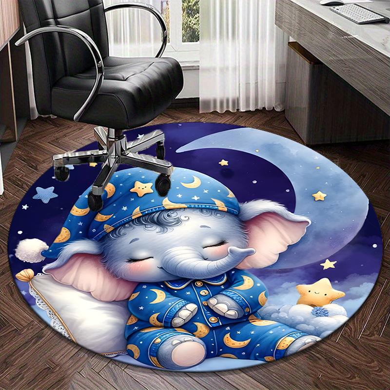 Elephant Dreams On The Moon round carpet Chair cushion Round Entryway Rug, Soft Round Rugs for Living Room, Bedroom, Circle Carpet decor gifts