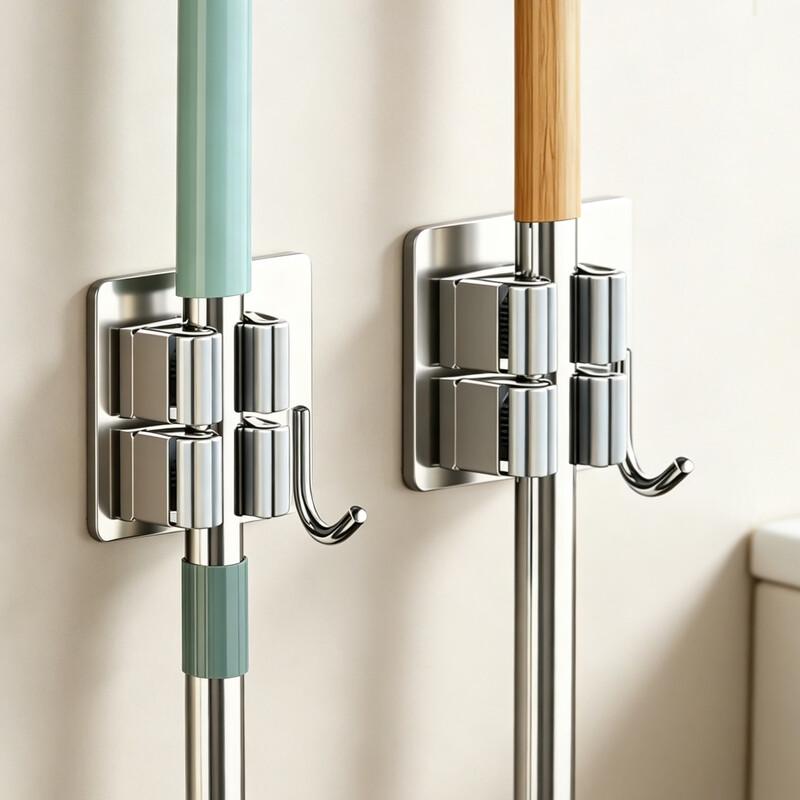 No-Drill Wall-Mounted Mop & Broom Holder