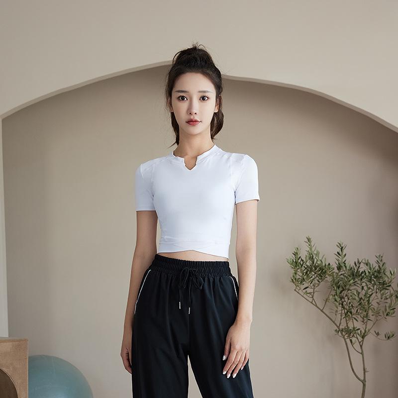 V-Neck Quick Dry Slimming Yoga T-Shirt - Women's Short Sleeve Summer Fitness Top
