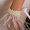 Guanti da Sposa Regolabili con Laccio e Perle Eleganti Comodo Accessorio per Addio al Nubilato Guanti Trasparenti per Festa Nuziale