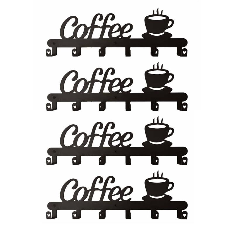 4pcs Space Saving Coffee Cup Storage Organizers Wall Mounted Coffee Cup Rack with Hook Easy To Use Cup Display Holder