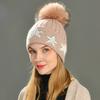 Versatile five-pointed star rabbit plush wool hat with drill outdoor autumn and winter fashion knitted hat warm ear protection windproof