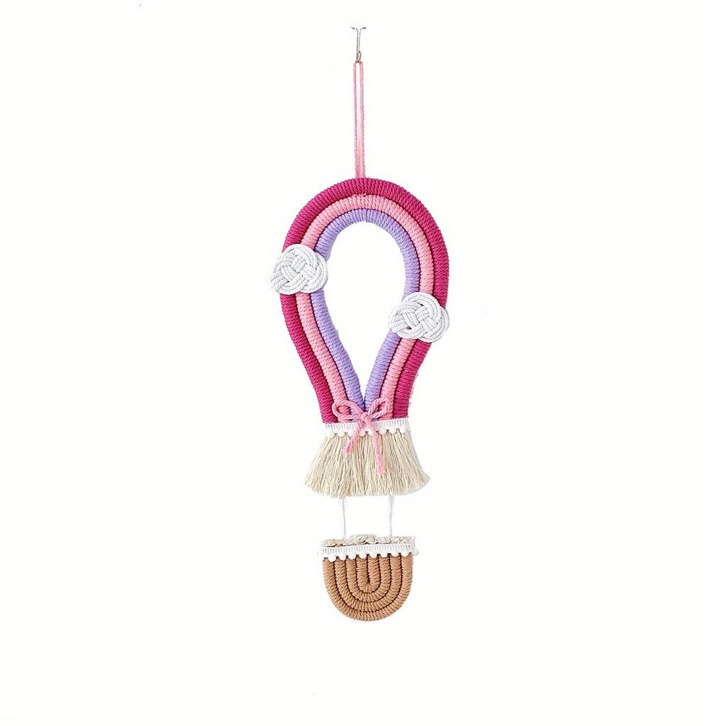 1Pc Pure Hand-Woven Rainbow Hot Air Balloon Ornaments, for Home Decoration Wall Hanging