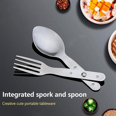 2-in-1 Portable Fork Dessert Spoon Cutlery Set For Outdoor Camping Travel And Picnics Durable Stainless Steel Mini Fork Spoon