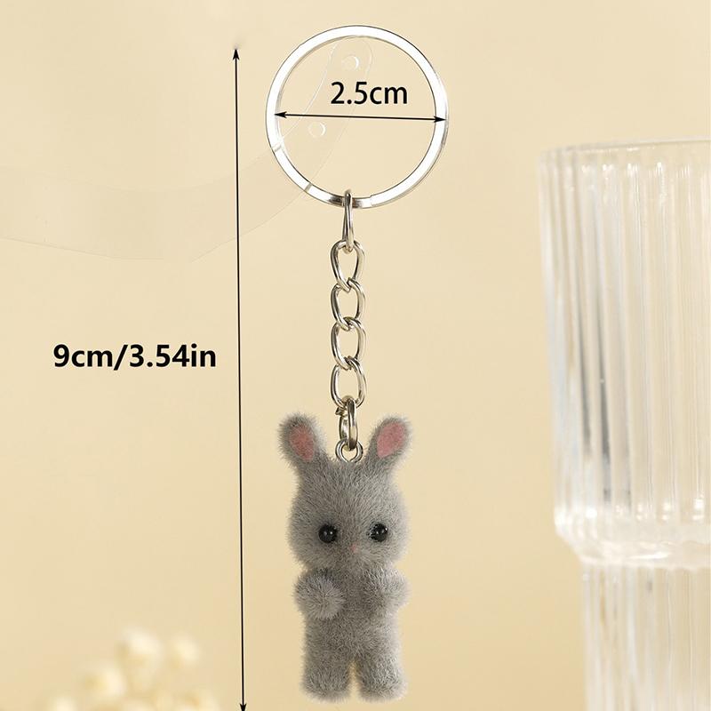 3D Cartoon Beflocktes Kaninchen Schlüsselanhänger Damen Herren Autoschlüssel Rucksack Dekoration Kawaii Tier Schmuck Kinder Mädchen Spielzeug Geschenke