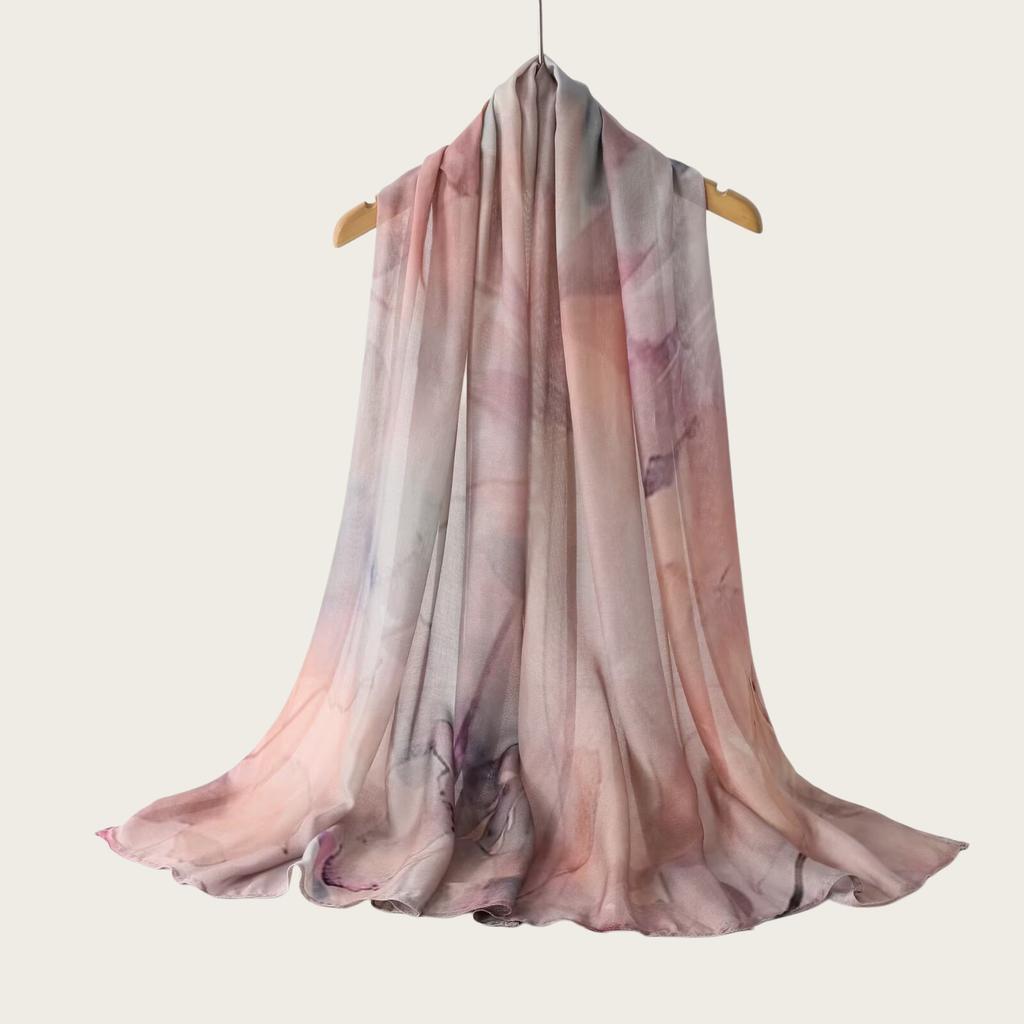 New high-quality double-needle human cotton scarf casual versatile bag headscarf watercolor gradual change color striped long scarf