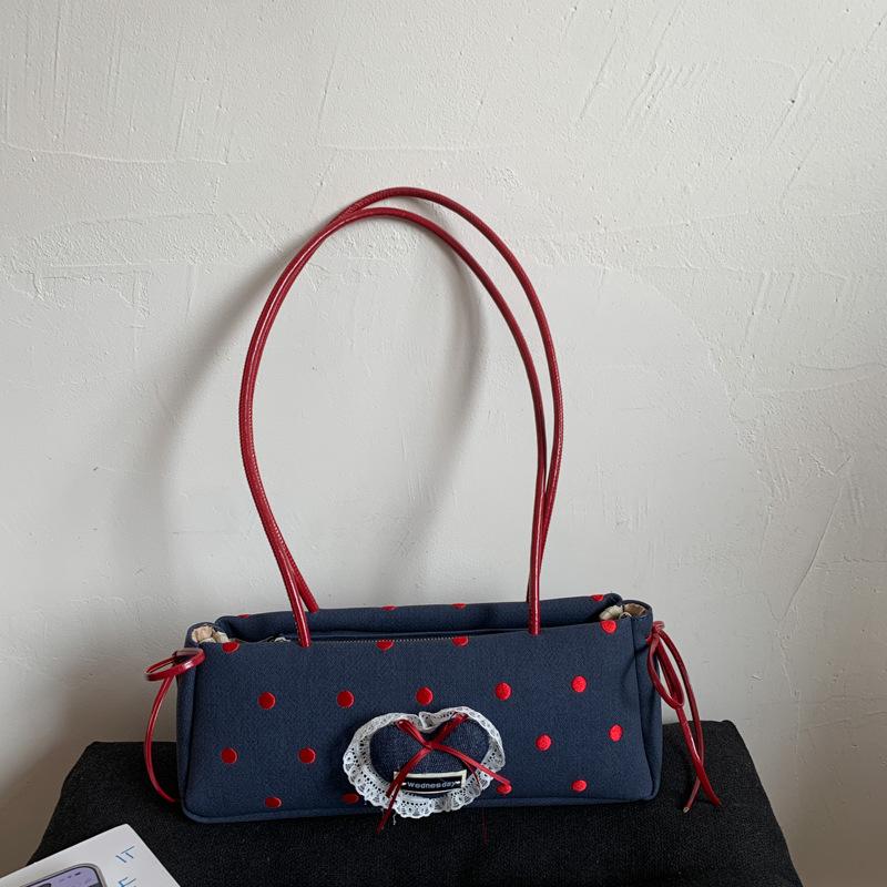 Высококачественная сумка-бант женская осенняя трендовая сумка через плечо под мышку модная в горошек ручная сумка темно-синий