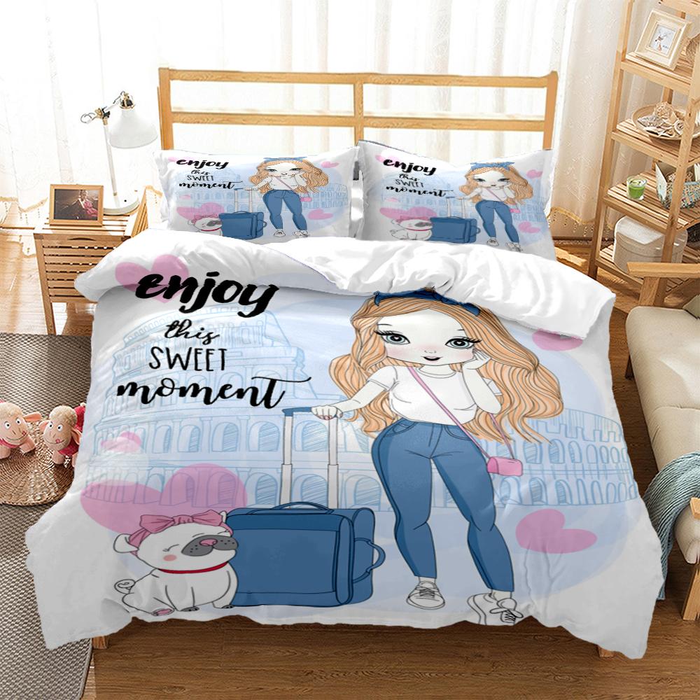 Cartoon Girl Art Print XXL Three Piece Bedding Set  Article Children Or Adults For Beds Quilt Covers Pillowcases Bedding Set