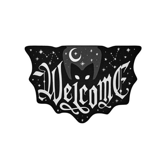 Halloween Welcome Doormat Half Circle Spider-Web Bat Skull Pumpkin Shape Floor Mat Non-Slip Entrance Mat for Front Door Porch Home Decoration