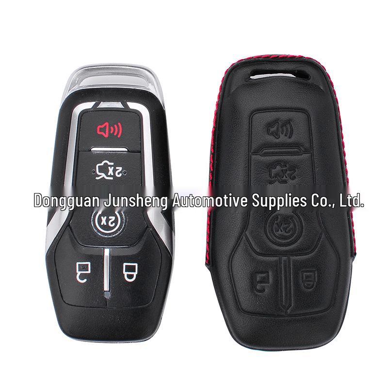 

4D Genuine Leather Key Case for Ford Lincoln 5-Button - Full Coverage Hot-Pressed Original Key Cover Individual Paper Box