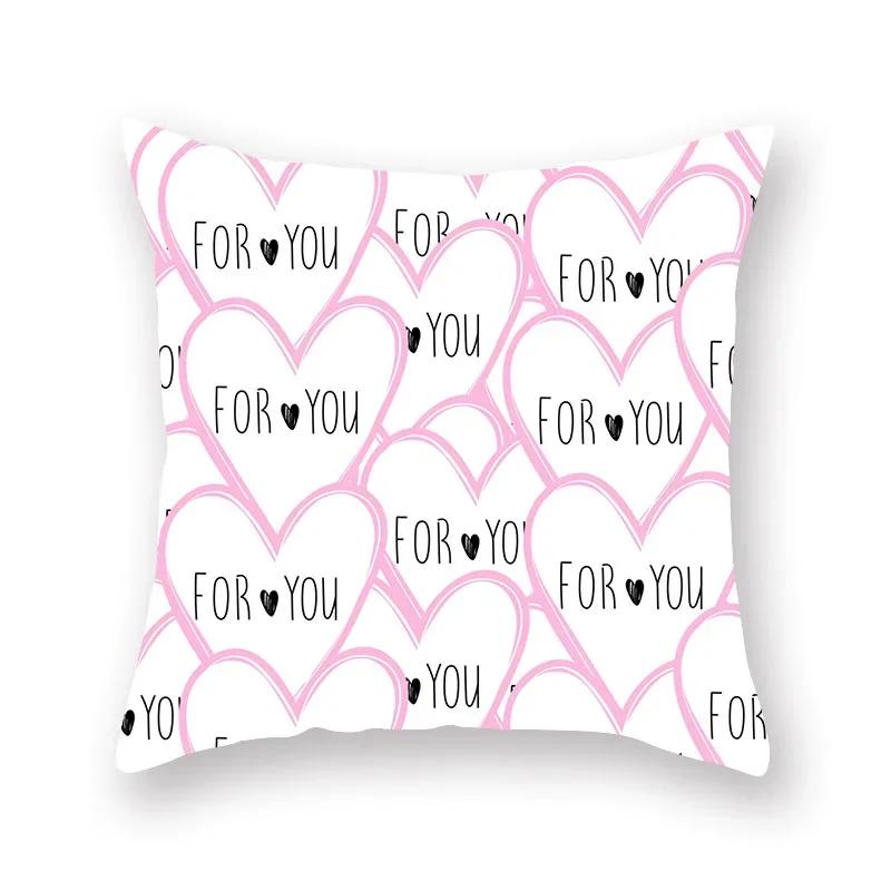 Cute Pink Red Heart Print Home Decor Pillow Sofa Cushion Cover Valentine's Day  Pillowcase