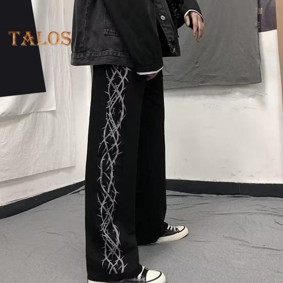 Pánské kalhoty Trn Potisk Široká noha Rovná Vysoký Street Styl Volný Retro Elastický pas Po celé délce Mladistvý teenager Cestování Outdoor Dlouhé kalhoty