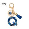Portable Key Organizer Blue Series Keychain Pendant, Initial Letter Charm Chain with Eyes Tassel Design, A-Z Holder for Bags Backpacks Cars