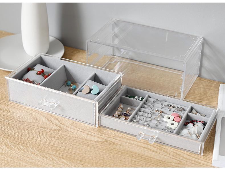 Three-Drawer Velvet Jewelry and Cosmetic Organizer with Necklace, Earring, and Ring Display