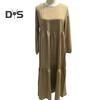 Women Maxi Dress O Neck Long Sleeve Loose A Line Big Hem Dot Print Vintage Soft Patchwork Dubai Turkey Abaya Long Robe Dress