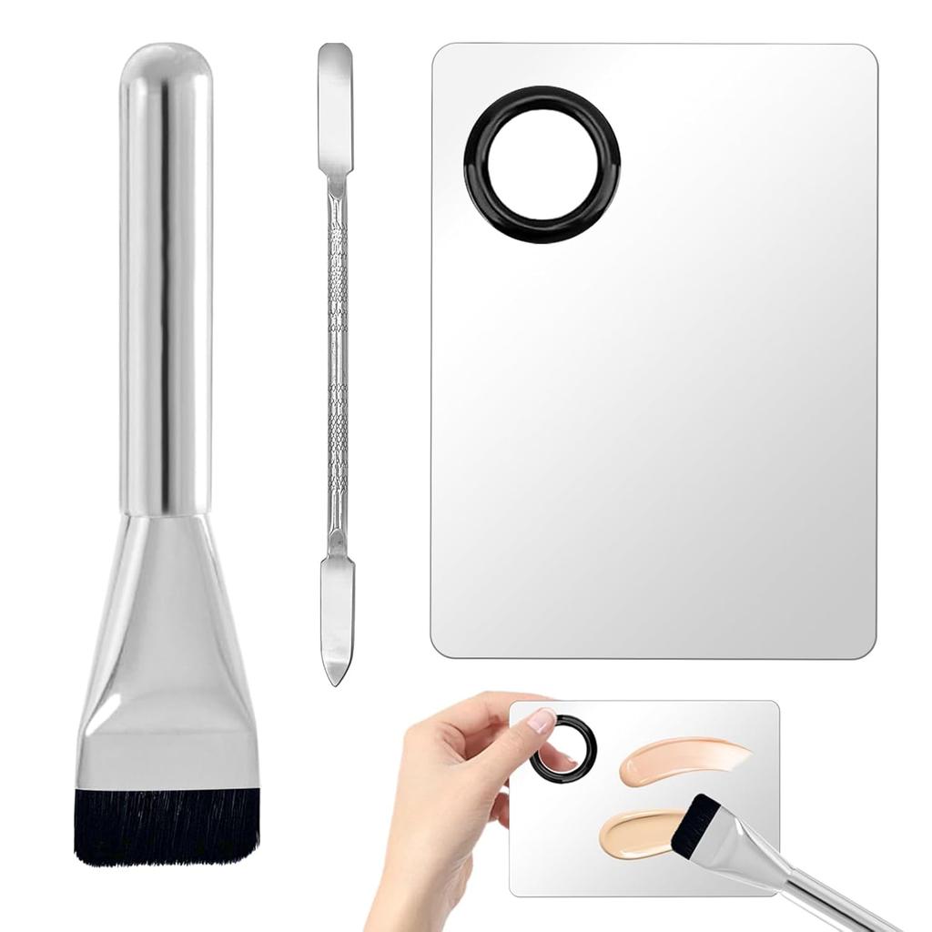 3 Pcs Make Up Spatula Tool including Cosmetic Makeup Mixing Palette Flat Foundation Brush Foundation Spatula for Nail Art Eye Shadow Facial Cosmetic