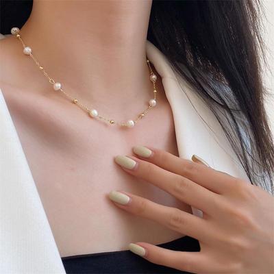 Colier Claviculă Gypsophila Gold Pearl Placat cu Aur de 14K cu Perle Naturale de Apă Dulce