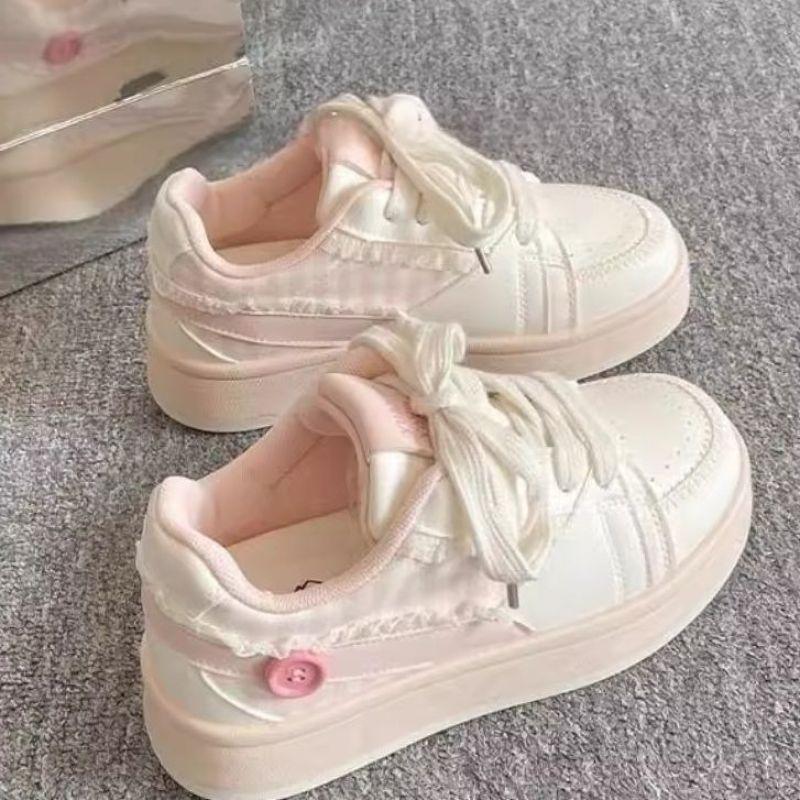 Spring and summer lace thick-soled little white shoes women's cherry blossom powder board shoes versatile niche bread shoes