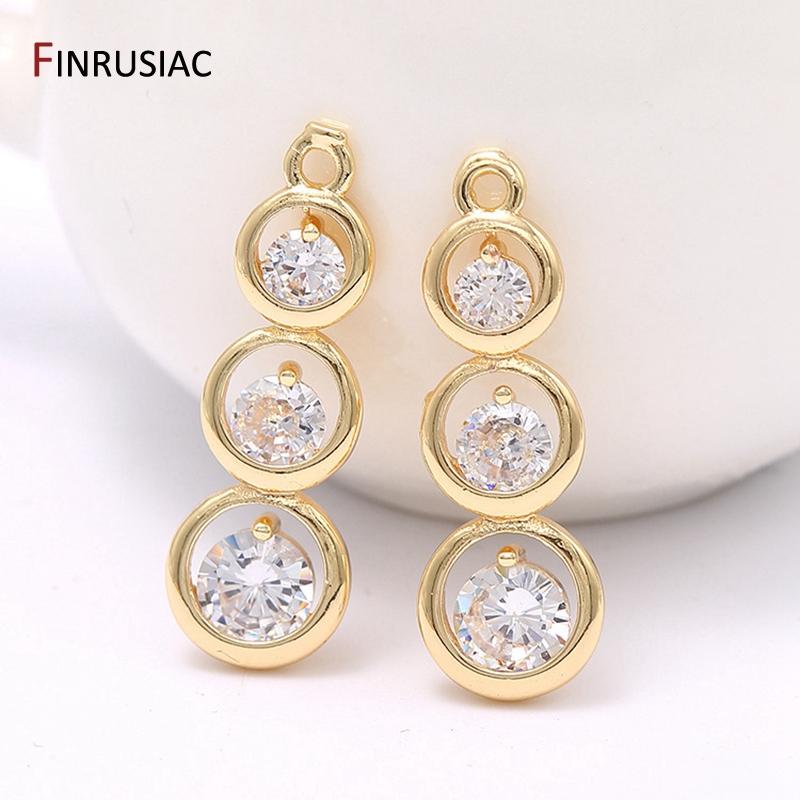 

Three Round Circle Ring Inlay Shiny Zircon Crystal Pendant For Earrings Making, Fashion Pendants Component DIY Women Necklace 1 piece