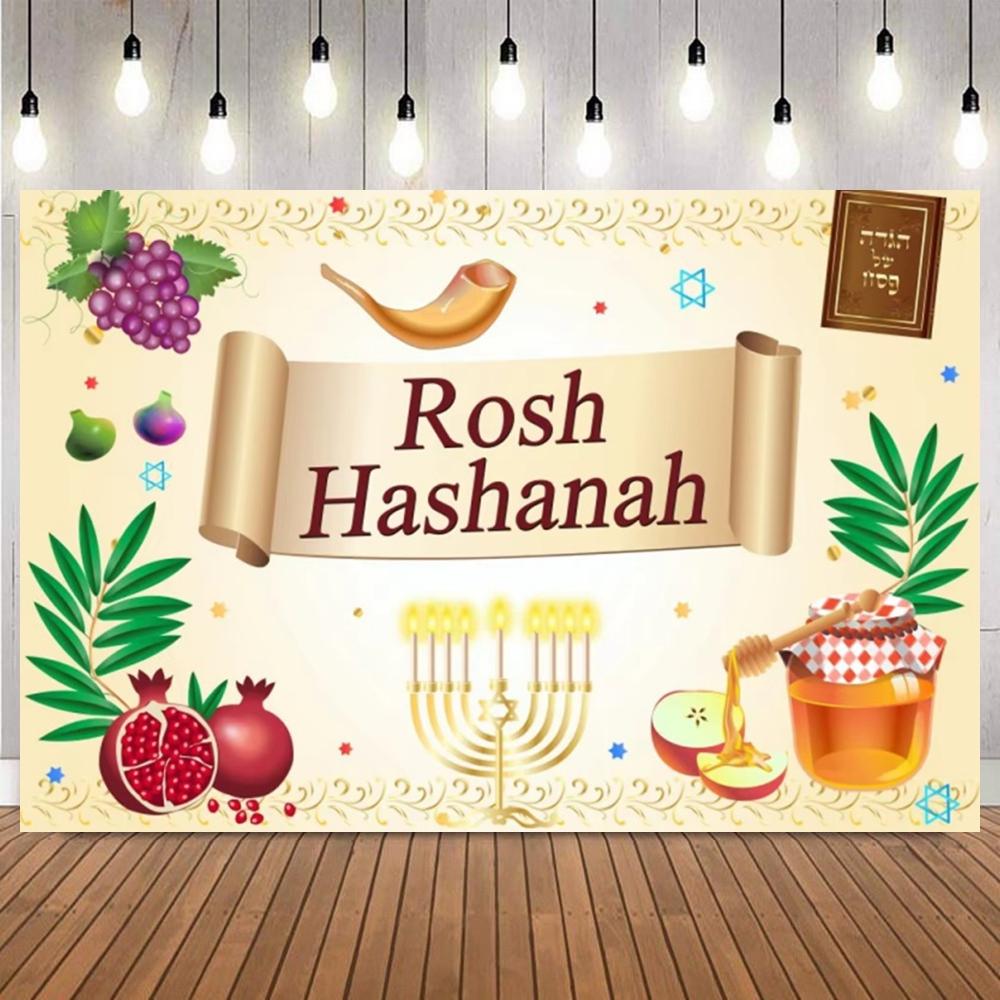 Rosh Hashanah Jewish New Year Photo Backdrop Pomegranate Honey Apple Bible Photography Background for Party Home Decoration Prop15