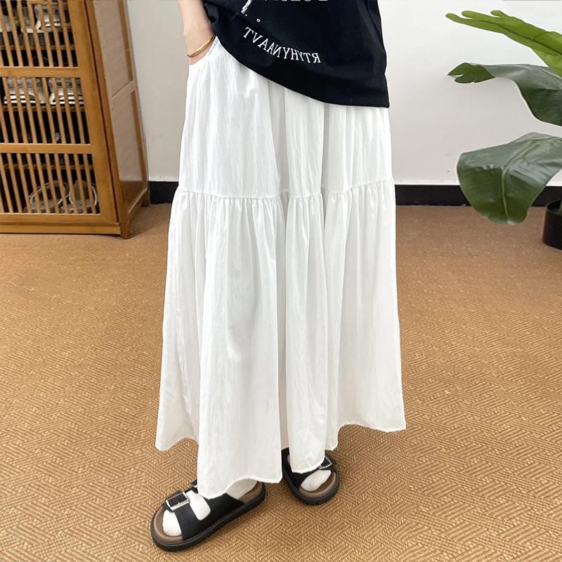 Women's High Waist White Midi Skirt: Slimming A-Line with Pockets for Spring-Summer.