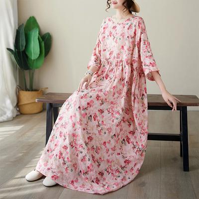 Summer Loose Plus Size Women's Round Neck Short Sleeved Dress