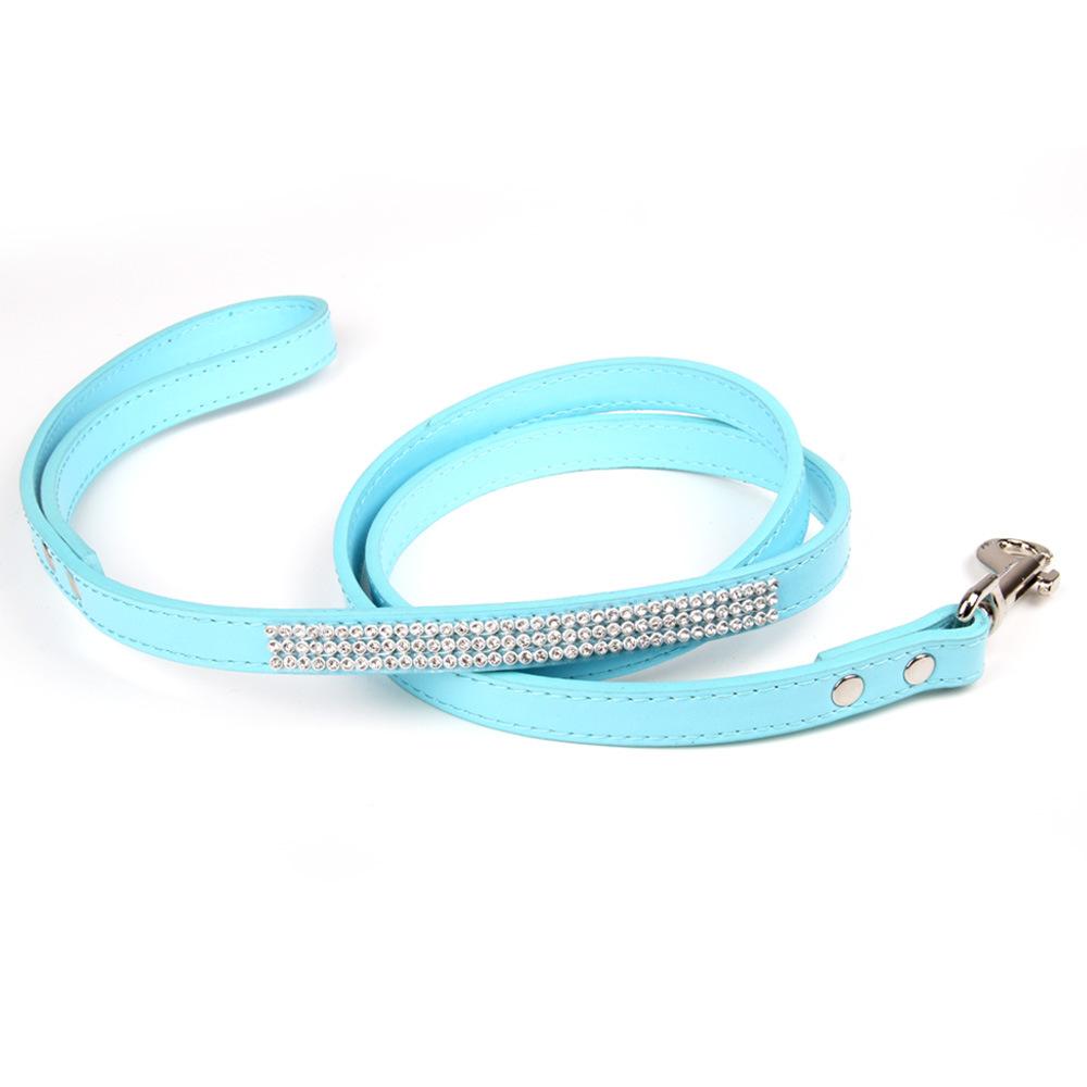 

Rhinestone decorated pet neck leash, anti-lost pet dog chain, reflective cat leash 1.5 * 120cm 80g небесно-голубой