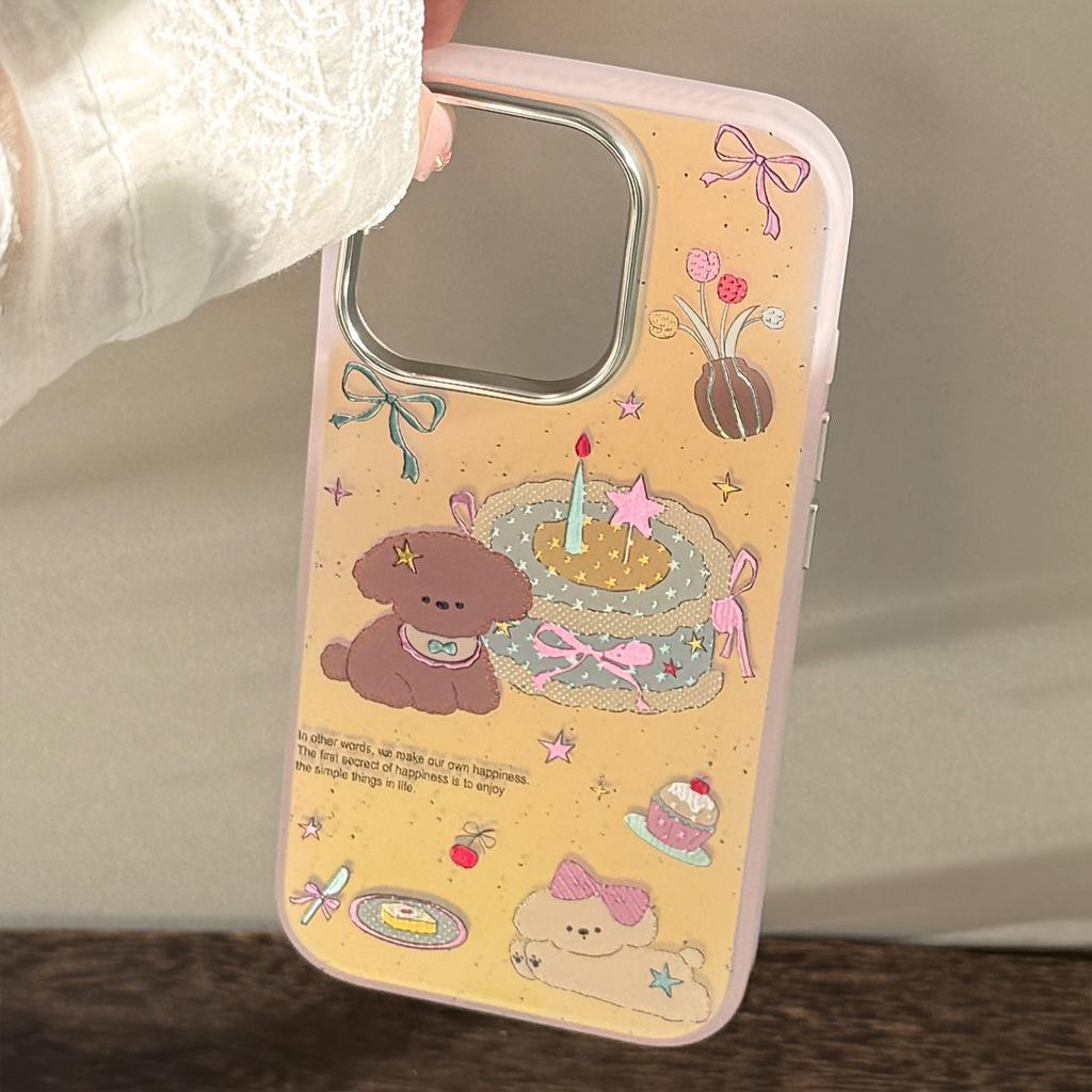 Gilded Laser Suitable for Iphone17 Mobile Phone Case 16Promax Pink Cake Puppy 15 Anti Fall 14 Cartoon 13
