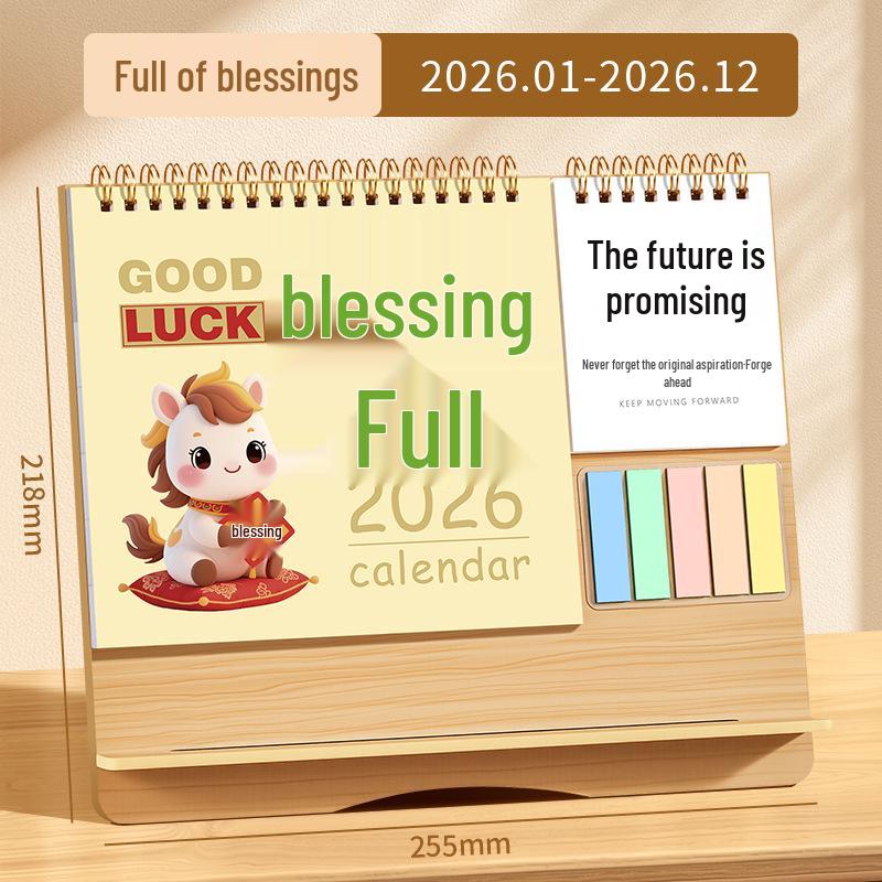 Inspirational Wooden Desk Calendar 2026 with Memo Pad - Customizable Creative Advertising Calendar