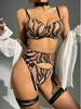 Zebra Pattern Mesh Lingerie - Sexy Three-Piece Set Available Now